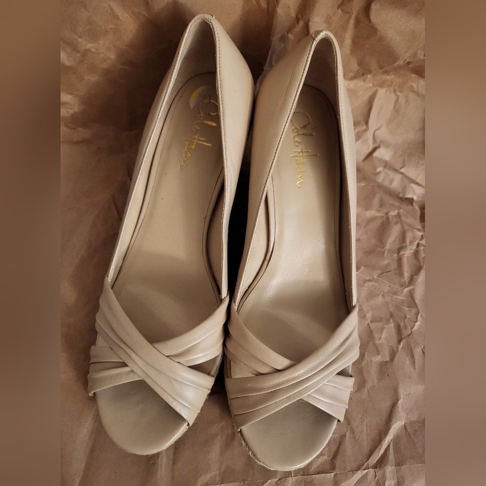 Cole Haan + Nike Air Beige Peep-Toe Heels/Wedges
